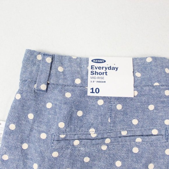Old Navy Womens Blue Polka Dots Everyday Mid-Rise Shorts Size 10 Linen Blend - Picture 7 of 7